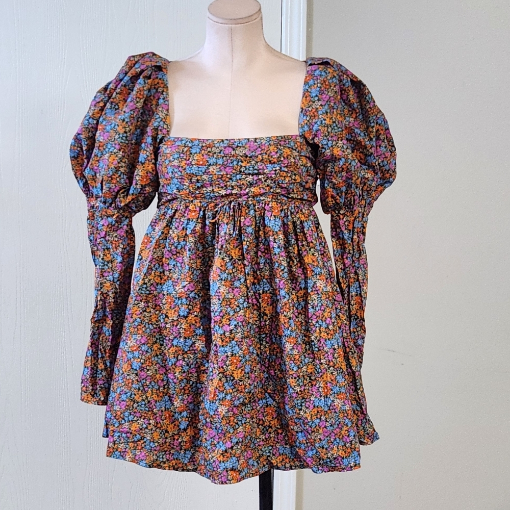 New!For Love And Lemons Brittany Long Sleeve‎ Floral Print Mini Dress - Picture 5 of 10